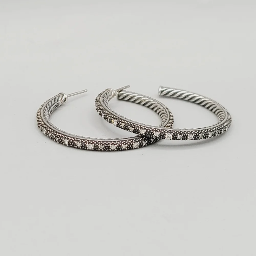 David Yurman Large Midnight Melange Hoop Earrings With Diamonds - Picture 10 of 12